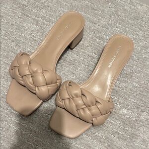 Marc Fisher Tan Woven Leather Mules